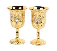 2Pcs Gold Goblet,Vintage Metal Embossed Wine Cup Handmade Gold Goblet,Chalice Retro Gold Simple Metal Embossed Pattern Pimp Cup for Party Banquet Bar Family
