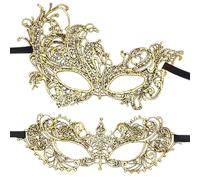 2PCS Gold Masquerade Masks Venetian Eye Mask Venetian Women Mask Mardi Gras Party Evening Prom Costume Mask, 21 x 8cm,Funny Face Masks,Gold Masquerade