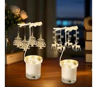 2Pcs Gold Metal Rotating Candle Holder | Christmas Carousel Tealight Holder, Romantic Spinning Table Decor for Christmas Valentine's Day Home Party Centrepiece