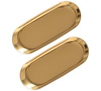 2Pcs Gold Oval Makeup Cosmetic Trays Serving Tray Candles Dessert Table Organisers Tray Stainless Steel Vanity Tray, Decorative Ornaments Plate Tray for Jewelry, Napkin, Drinks Storage Organizer Tray