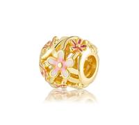 2Pcs Gold Plated DIY Europeans Jewelry Charm Pink Hot Air Balloon、Cherry Blossom Dangle Bead Fit Women Bracelet
