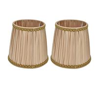 2Pcs Gold Pleated Fabric Lamp Shades, Iron Framed E14 Candle Lampshades for Chandelier Wall Lights Floor Lamps, 4.5×6.0×5.5in