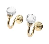 2Pcs Gold Round Head Crystal Glass Curtain Hold Wall Hook Mounted Tieback Hooks Hanger Holder With Screws