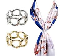 2Pcs Gold & Silver Link Chain Scarf Rings - Modern Simple Scarf Clasps for T-Shirts, Neckerchiefs & Shawl Decor