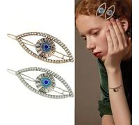 2pcs Gold/Silver Turkey Devil's Eye Hair Clip with Rhinestone Side Clip Eyes Hairpin Trim Clip Jewelry