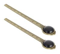 2pcs Golden Alloy Ruler Bookmark Natural Stone, Lightweight | Creative Unique Design, Vintage Student Stationery, Compact Book Marker for Reading, Desk Use, Gift Display