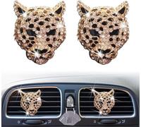 2Pcs Golden Bling Leopard Air Vent Clips,Crystal Leopard Car Air Fresheners Vent Clips Car Diffuser Vent Clip Rhinestone Cars Interior Decor Bling Cars Accessories,Air Fresheners