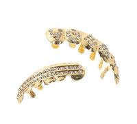 2pcs Golden Copper Poker Design Teeth Grills Cap for Men Hip Hop | Rhinestone Detail, Removable Snug Fit, Performance and Social Settings