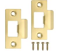 2pcs Golden Door Strike Plate,Stainless Steel Door Latch Plate,Standard Tubular Latch Replacement 70mm X 40.3mm for Door Frame Door Jamb Standard Strike Plates with Repair Screwings