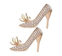 2pcs Golden High Heels Crystal Brooch Pin with Sparkling Rhinestones | Lightweight Alloy Build, Portable Size, for Bags and Clothes at Weddings