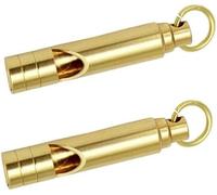2Pcs Golden Metal Emergency Whistles with Keyring,Lifeguard Safety Whistle Keychain for Camping Hiking Dog Train Couching,Outdoor Loud Sound SOS Survival Kit,Coach and Referee Gear Best Rescue Whistle