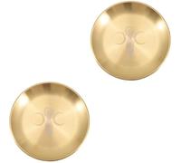 2pcs Golden Metal Tarot Plate with Handle, Candle Holder | Polished Copper Surface, Safe Reliable Base, for Small Pillar Candles, Jewellery, Meditation Corners and Temple Decor