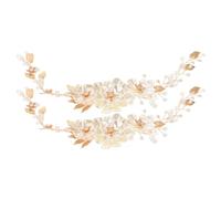 2pcs Golden Pearl Bridal Hair Vine Headband for Bride and Prom | Zinc Alloy and Plastic, Elegant Decorative Accent, Works with Bridal Veils, for Engagement Photos