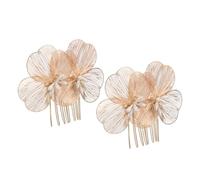 2pcs Golden Petal Shape Floral Hair Comb for Bridal Side Placement | Zinc Alloy with Simulated Pearl Accents, Vintage Baroque-inspired Styling, Formal Occasions and Prom