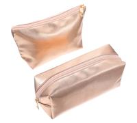 2pcs Golden PU Leather Makeup Bag for Travel, Simple Chic Storage | Waterproof Zip Closure, Wear Resistant Finish, Luggage Organization, Business Trip, Daily Carry