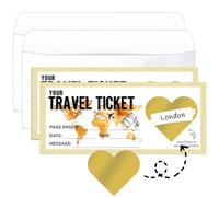 2pcs Golden Scratch Card Reveal, Personalised Scratch Boarding Pass with Envelope and Heart Scratch Card Stickers, Surprise Travel Gift for Valentine's Day, Birthday Holiday Scratch Card Reveal