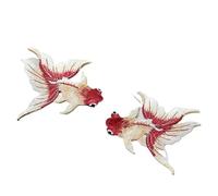 2pcs Goldfish Animal Fish Embroidered Patches Chinese Ethnic Style DIY Sewing Patch Embroidery Applique Decorations for Clothes Shoes(Goldfish Beige B)