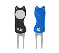 2pcs Golf Divot Repair Tool with Magnetic Ball Marker, Foldable Pop-up Divot Turf Fork Metal Putting Fork for Golf Lover (Black, Blue)