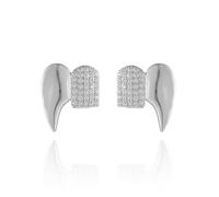 2Pcs Gothic Vampire Diamond Grills Teeth Grillz 18K Gold Plated Double Tooth Grizz Caps Vampire Bat Fang Grillz Out Cubic Zirconia Hip Hop Halloween Cosplay Party Jewelry for Men Women, L, Shell, No