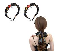2PCS Gotysles Sweet Floral Wide Brim Bow Hairband, High Cranium Headband, With Teeth Hoop,For Women and Girls (2pcs-A, one size)