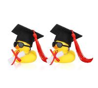 2pcs Graduation Rubber Duck Car Dashboard Decor, with Mini Graduation Hat Diplomas Necklace & Sunglasses Cute Duck Car Ornament 2026 Grad Gifts for Associate Bachelor Master & PhD Graduates (Red)