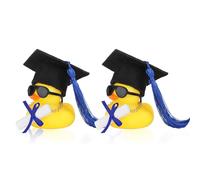 2pcs Graduation Rubber Duck Car Dashboard Decor, with Mini Graduation Hat Diplomas Necklace & Sunglasses Cute Duck Car Ornament 2026 Grad Gifts for Associate Bachelor Master & PhD Graduates (Blue)