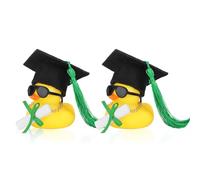 2pcs Graduation Rubber Duck Car Dashboard Decor, with Mini Graduation Hat Diplomas Necklace & Sunglasses Cute Duck Car Ornament 2026 Grad Gifts for Associate Bachelor Master & PhD Graduates (Green)
