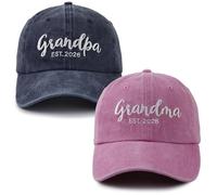 2PCS Grandma and Grandpa Est 2026 Hats for Grandparents, Adjustable Embroidered Cotton Baseball Cap for Women Men