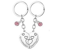 2PCs Grandmother Granddaughter Heart Keyring - Mother's Day and Christmas Gifts for Grandma - Birthday Present Jewellery