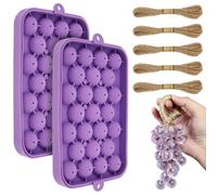 2Pcs Grape Soap Making Kit, Silicone Soap Moulds with 5 Bundles Cotton Rope, Exquisite Grape Cluster Soaps Making Mould for Homemade Aromatherapy Soaps & Craft Gifts(Purple)