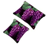 2Pcs Grapes and Green Leaves-2069 Pocket Cosmetic Bag for Purses, Waterproof Makeup Bag Cosmetic Pouch, Portable No Zipper Makeup Bag, Multicolor 04, A：7.1x5.8in/18x14.8cm，B:4.7x4.5in/12x11.5cm