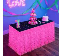2pcs Grass Fringe Table Skirts, Durable PET HulaTassel Desk Skirts Classic Glow in The Dark Party Supplies Accessories for Hawaii Hawaiian Carnival Festival Birthday Decoration (Fluorescent Fuchsia)