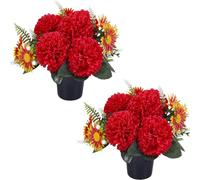 2pcs Grave Flowers In Pots, Artificial Red Hydrangea Cemetery Memorial Arrangement Flower,25cm Weatherproof Fake Silk Funeral Florals for Outdoor Graveside Arrangement Memorial Christmas Decorations