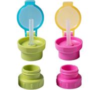 2Pcs Green and Pink Water Bottle Straw Caps, Cute Spill Proof Water Bottle Straw Caps Replacement, Portable Juice Water Bottle Cap with Straw for Boys Girls,Easy to Use Bottle-Feeding