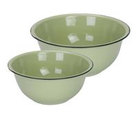 2Pcs Green Enamel Mixing Bowl, Vintage Basin for Kitchen Food Prep | Smooth Surface, Traditional Styling, Suitable for Rice, Salads, Baking Tasks, Storage, Travel, and Home Cooks