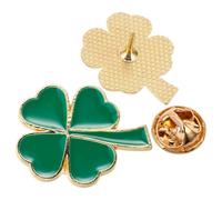 2pcs Green Four Leaf Clover Brooch with Butterfly Clutch for Lapels | Zinc Alloy Enamel Finish, Polished Vintage Style, Compact Accessory for St Patrick’s Day Outfits
