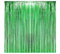 2pcs Green Glitter Tinsel Curtains, 1*2m Shimmer Party Foil Door Curtains with Metallic Fringe Tassel Tinsel Backdrop for Luau Hawaiian Safari Jungle Xmas Party Décor