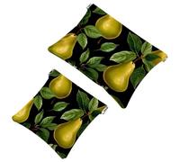 2Pcs Green Leaves and Yellow Pears-1937 Pocket Cosmetic Bag for Purses, Waterproof Makeup Bag Cosmetic Pouch, Portable No Zipper Makeup Bag, Multicolor 09, A:7.1x5.8in/18x14.8cm,B:4.7x4.5in/12x11.5cm