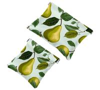2Pcs Green Leaves and Yellow Pears-1937 Pocket Cosmetic Bag for Purses, Waterproof Makeup Bag Cosmetic Pouch, Portable No Zipper Makeup Bag, Multicolor 02, A:7.1x5.8in/18x14.8cm,B:4.7x4.5in/12x11.5cm