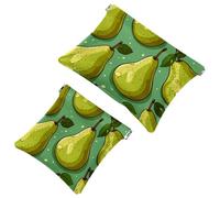 2Pcs Green Leaves and Yellow Pears-1970 Pocket Cosmetic Bag for Purses, Waterproof Makeup Bag Cosmetic Pouch, Portable No Zipper Makeup Bag, Multicolor 07, A:7.1x5.8in/18x14.8cm,B:4.7x4.5in/12x11.5cm