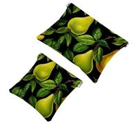 2Pcs Green Leaves and Yellow Pears-1970 Pocket Cosmetic Bag for Purses, Waterproof Makeup Bag Cosmetic Pouch, Portable No Zipper Makeup Bag, Multicolor 10, A:7.1x5.8in/18x14.8cm,B:4.7x4.5in/12x11.5cm