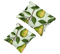 2Pcs Green Leaves and Yellow Pears-1970 Pocket Cosmetic Bag for Purses, Waterproof Makeup Bag Cosmetic Pouch, Portable No Zipper Makeup Bag, Multicolor 08, A:7.1x5.8in/18x14.8cm,B:4.7x4.5in/12x11.5cm