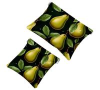 2Pcs Green Leaves and Yellow Pears-2003 Pocket Cosmetic Bag for Purses, Waterproof Makeup Bag Cosmetic Pouch, Portable No Zipper Makeup Bag, Multicolor 01, A：7.1x5.8in/18x14.8cm，B:4.7x4.5in/12x11.5cm