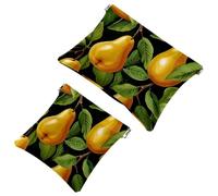 2Pcs Green Leaves and Yellow Pears-2003 Pocket Cosmetic Bag for Purses, Waterproof Makeup Bag Cosmetic Pouch, Portable No Zipper Makeup Bag, Multicolor 07, A:7.1x5.8in/18x14.8cm,B:4.7x4.5in/12x11.5cm