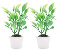 2Pcs Green Miniature Plants Dollhouse Decoration Accessories, Mini Potted Plant Artificial Tiny Greenery Ornament Miniature Hanging Potted Plant Faux Flower Model Decoration