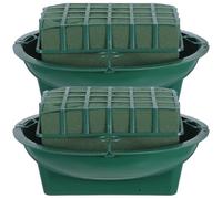 2pcs Green Round Plastic Floral Foam Tray with Mesh Grid | Tabletop Decorating, Artificial Flowers and Succulents, Compact Design for Florists and Event Decorators