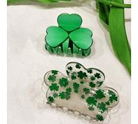 2pcs Green Shamrock Hair Claw Clips, St. Patrick's Day Hair Accessories for Women Girls,Irish Flag Lucky Clover Hair Jaw Barrettes,Holiday Party Favors