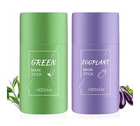 2Pcs Green Tea/Eggplant Purifying Clay Stick Mask, Green Mask Stick for Face, Deep Clean Pore, Moisturizes Oil Control Blackhead Remover Acne, for All Skin Types Men Women