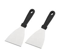 2Pcs Griddle Scraper Stainless Steel Slant Edge Grill Scrapers Comfortable Non-Slip Handles BBQ Spatula for Pancake Pizza,Burger, Steak, BBQ Accessories for Travel (Black Plastic Handle)