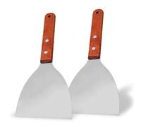 2Pcs Griddle Scraper, Stainless Steel Slant Edge Grill Scrapers Wood Handle Spatula for Food Pancake Pizza Home Baking Cooking